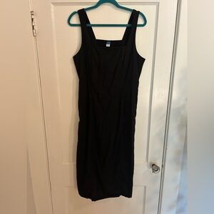 Old Navy women’s square neck linen-blend large black midi dress w/ smocked back